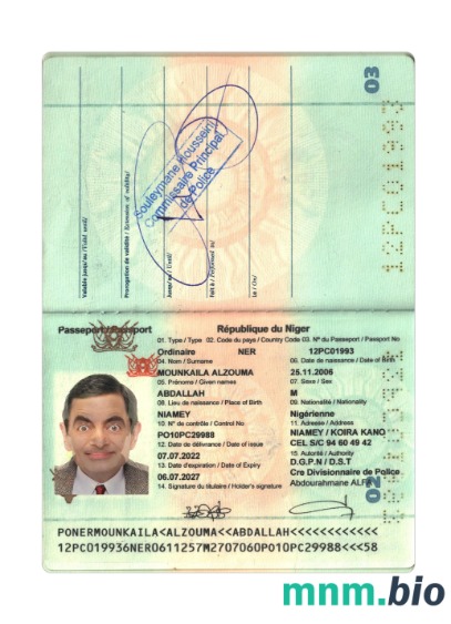 Paszport Republiki Nigru 2022-obecnie, szablon w formacie PSD